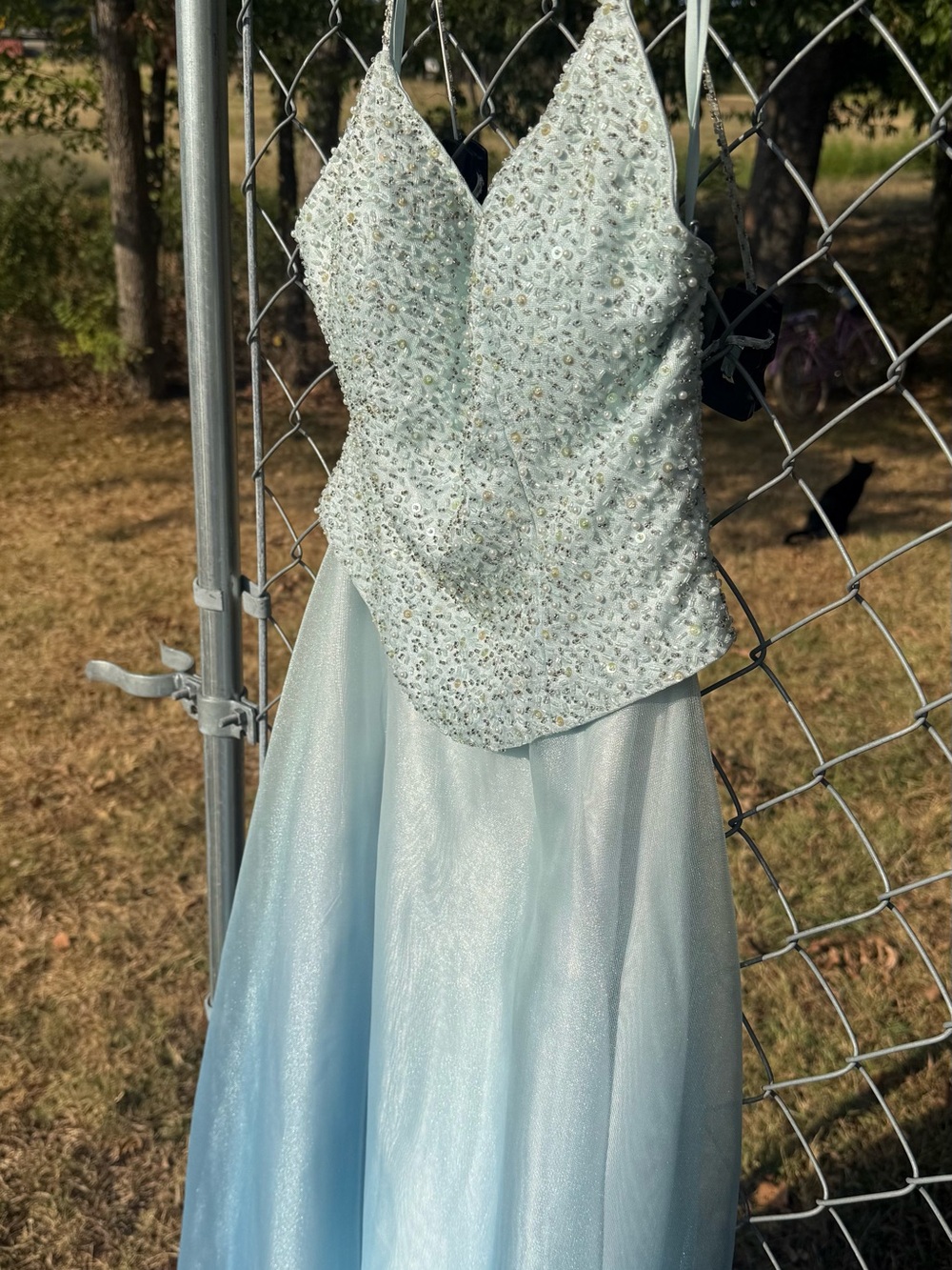 Sparkling Light Blue Girls' Formal Dress with Beaded Bodice
